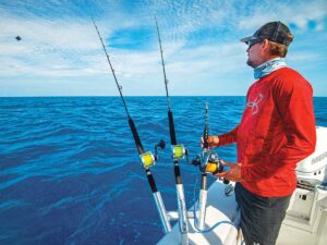 Angler with lines in the water